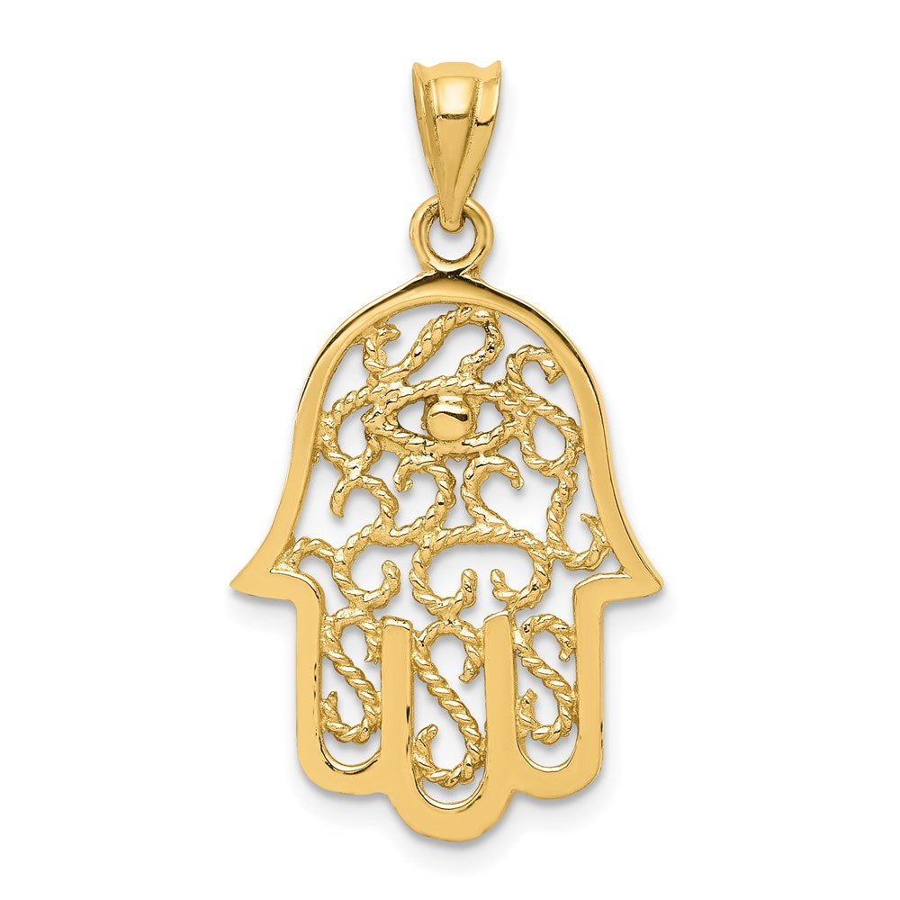 14k Yellow Gold Polished Filigree Hamsa Pendant