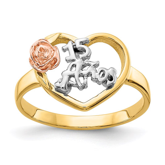 14k Two-Tone Gold & Rhodium 15 Anos Ring