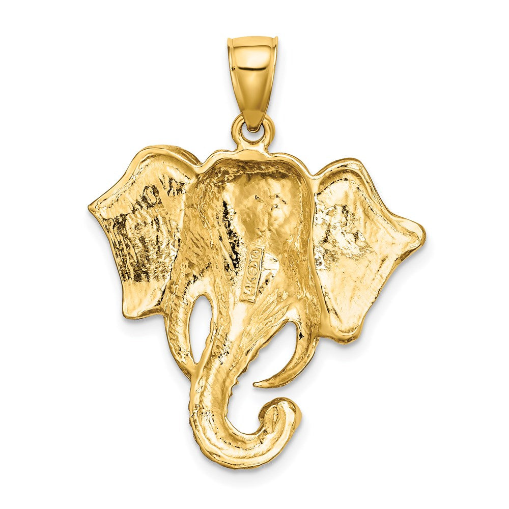 14k Yellow Gold 2-D Elephant Head w/ Twisted Trunk Charm