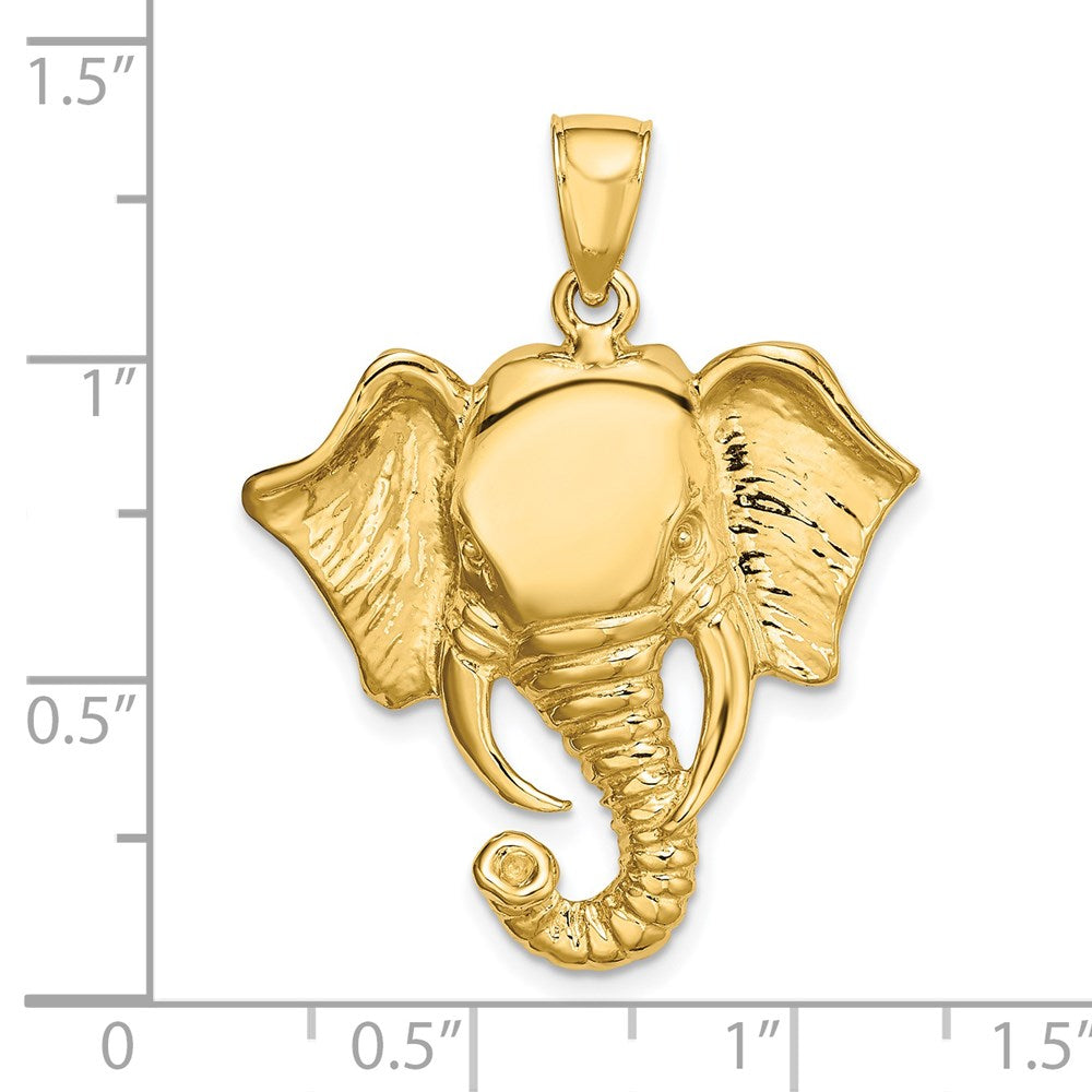 14k Yellow Gold 2-D Elephant Head w/ Twisted Trunk Charm