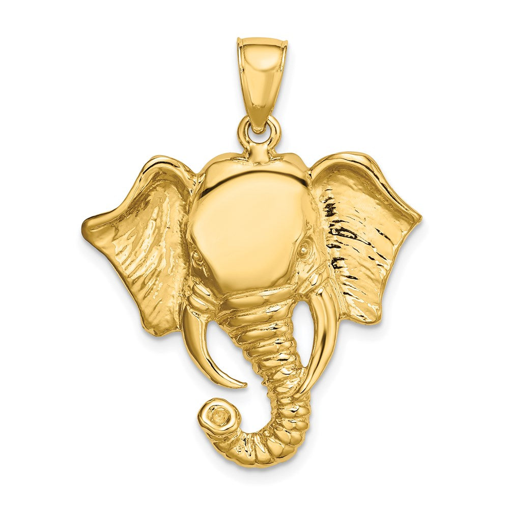 14k Yellow Gold 2-D Elephant Head w/ Twisted Trunk Charm