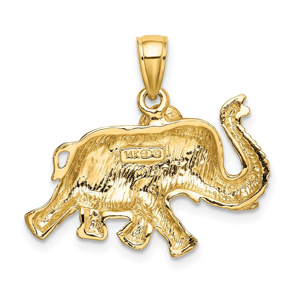 14k Yellow Gold 2-D Elephant Running w/ Raised Trunk Charm