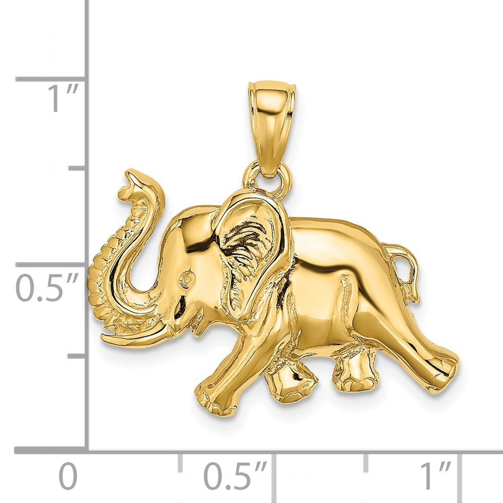 14k Yellow Gold 2-D Elephant Running w/ Raised Trunk Charm