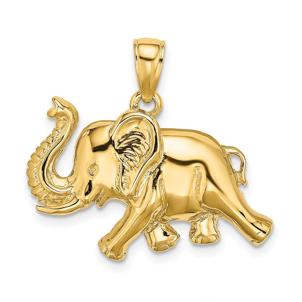 14k Yellow Gold 2-D Elephant Running w/ Raised Trunk Charm