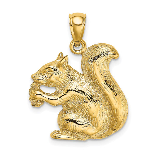 14k Yellow Gold Textured Sitting Squirrel Charm