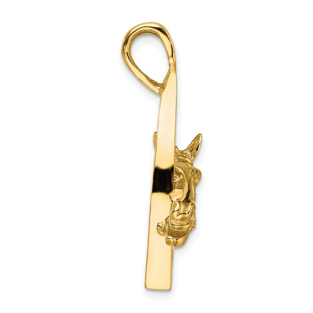 14k Yellow Gold Polished Horse Head in Stirrup Charm