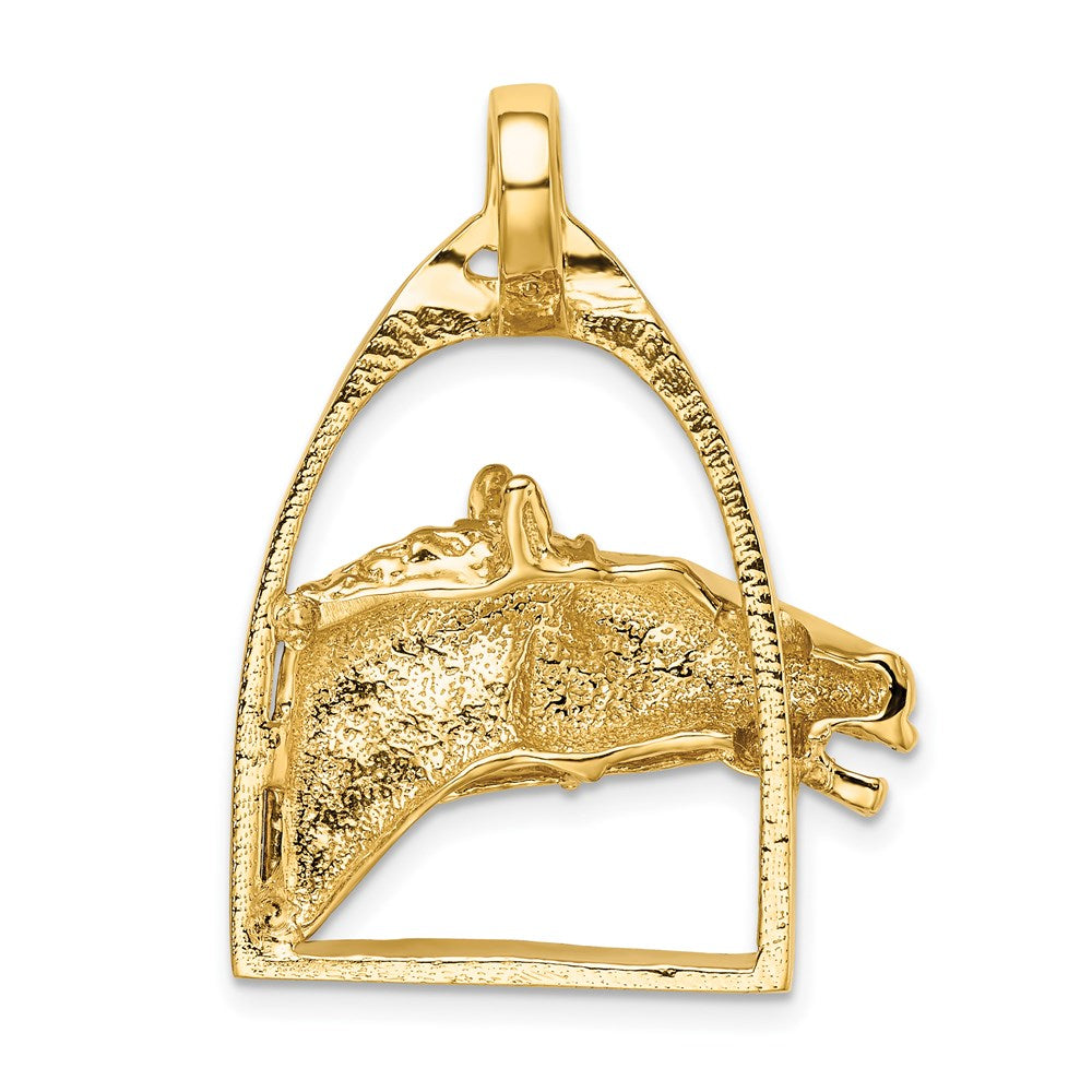 14k Yellow Gold Polished Horse Head in Stirrup Charm