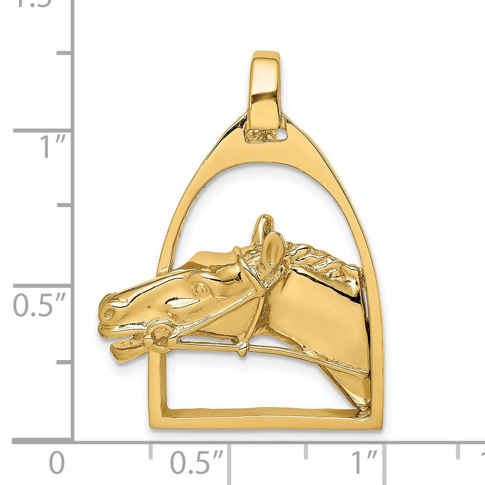 14k Yellow Gold Polished Horse Head in Stirrup Charm