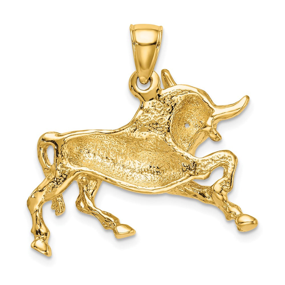 14k Yellow Gold Polished Raging Bull with Horns Charm