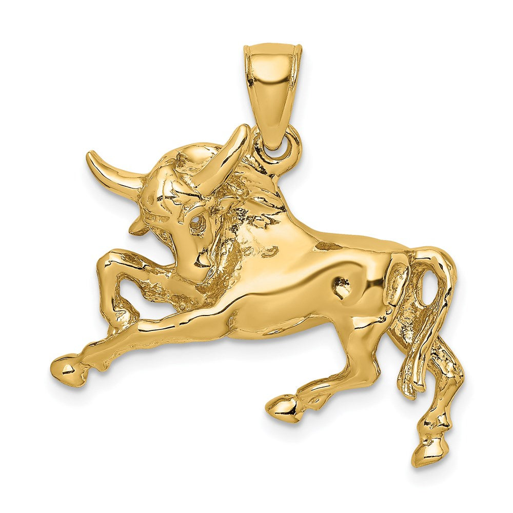 14k Yellow Gold Polished Raging Bull with Horns Charm