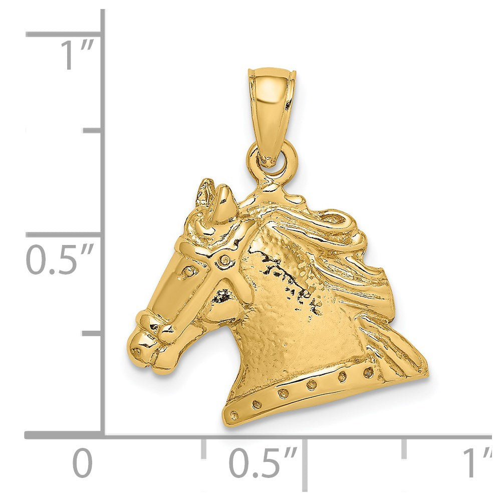 14k Yellow Gold Textured Horse Head Charm