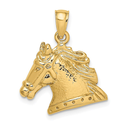 14k Yellow Gold Textured Horse Head Charm