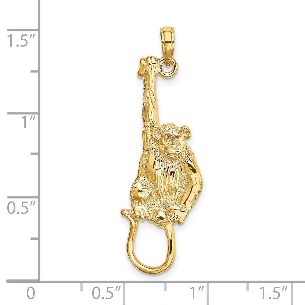 14k Yellow Gold 2-D Textured Hanging Monkey Charm