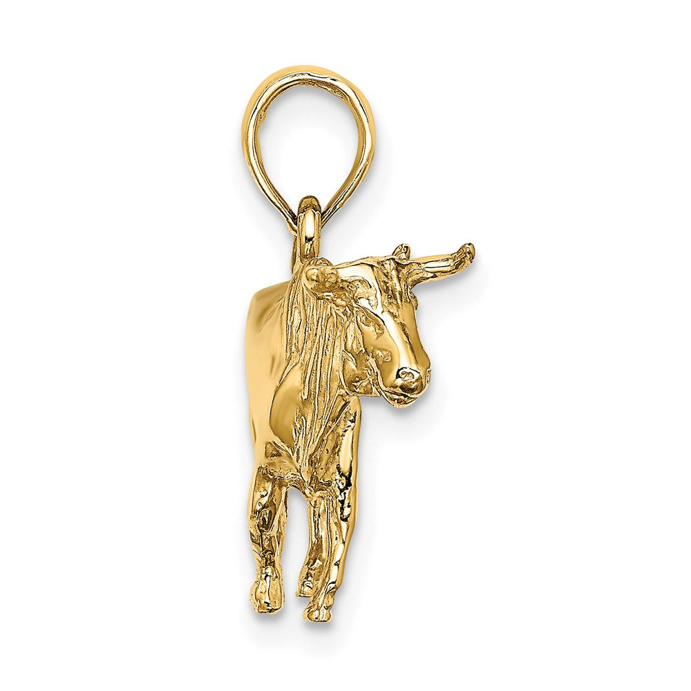 14k Yellow Gold 3-D Bull w/Horns Charm