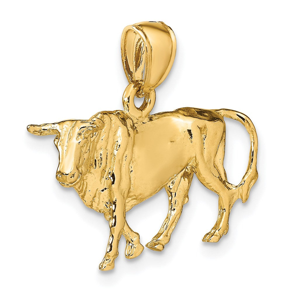 14k Yellow Gold 3-D Bull w/Horns Charm