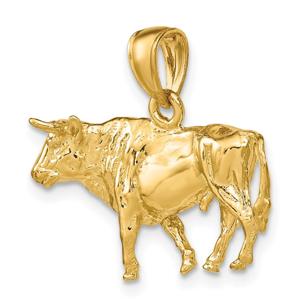 14k Yellow Gold 3-D Bull w/Horns Charm