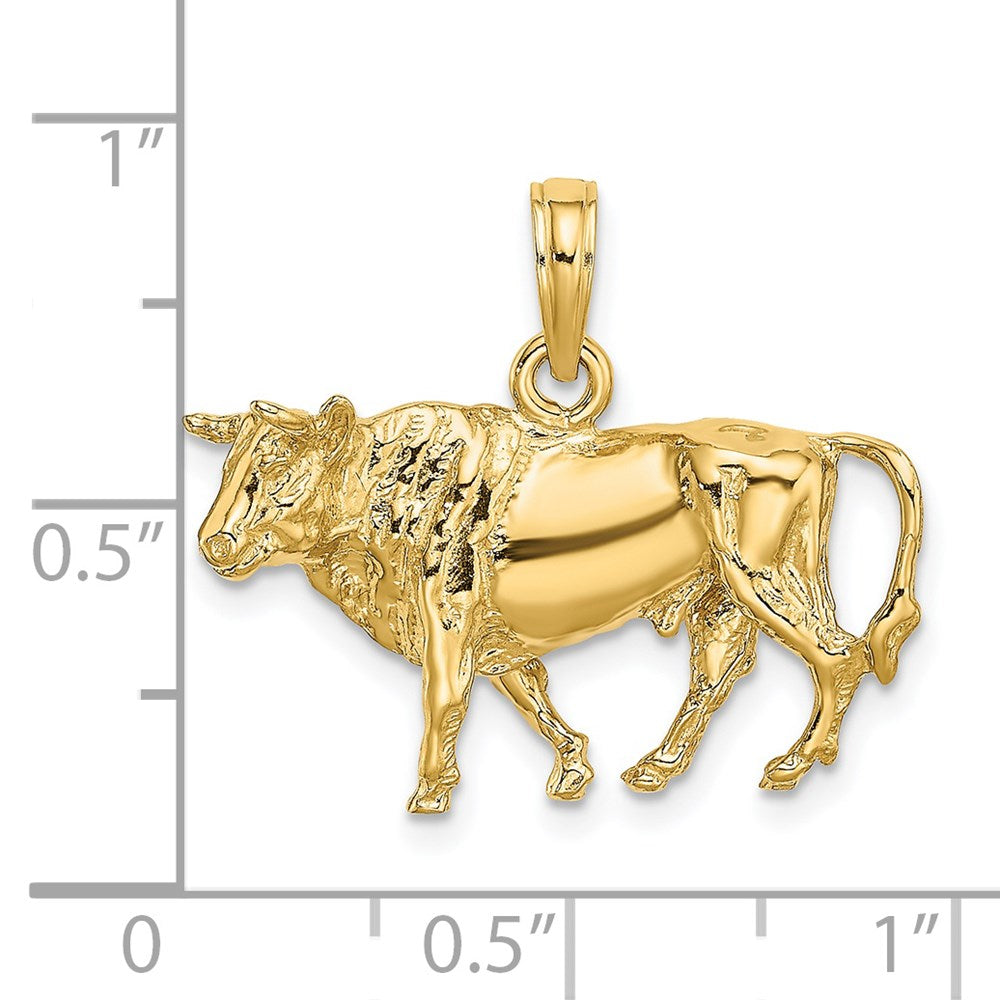 14k Yellow Gold 3-D Bull w/Horns Charm