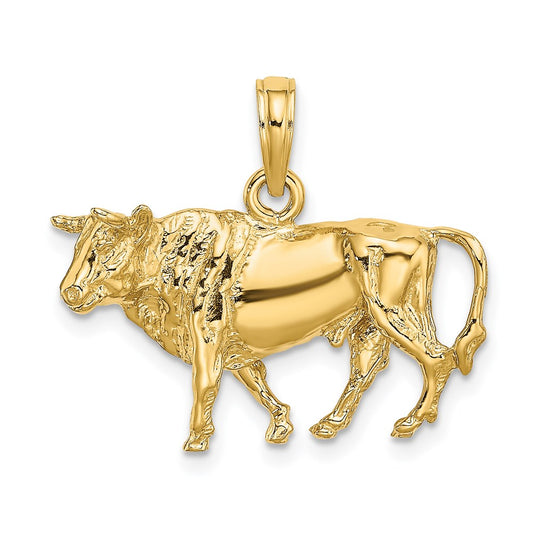 14k Yellow Gold 3-D Bull w/Horns Charm