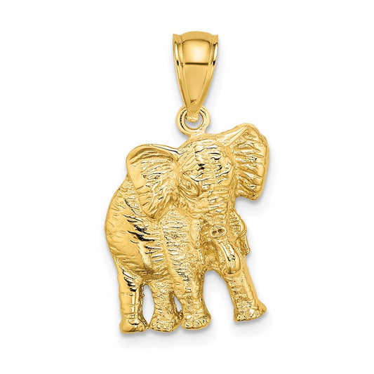 14k Yellow Gold 2-D Elephant w/ Raised Trunk Charm