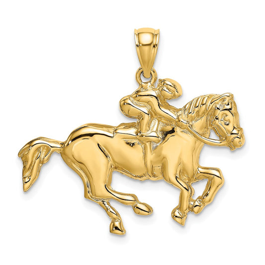 14k Yellow Gold Jockey on Horse Charm