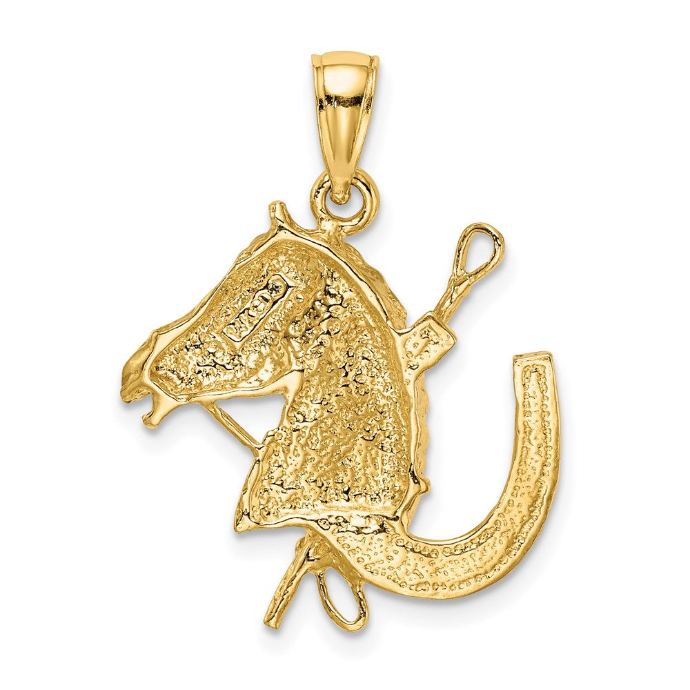 14k Yellow Gold Horse Head w/ Shoe and Crop Charm