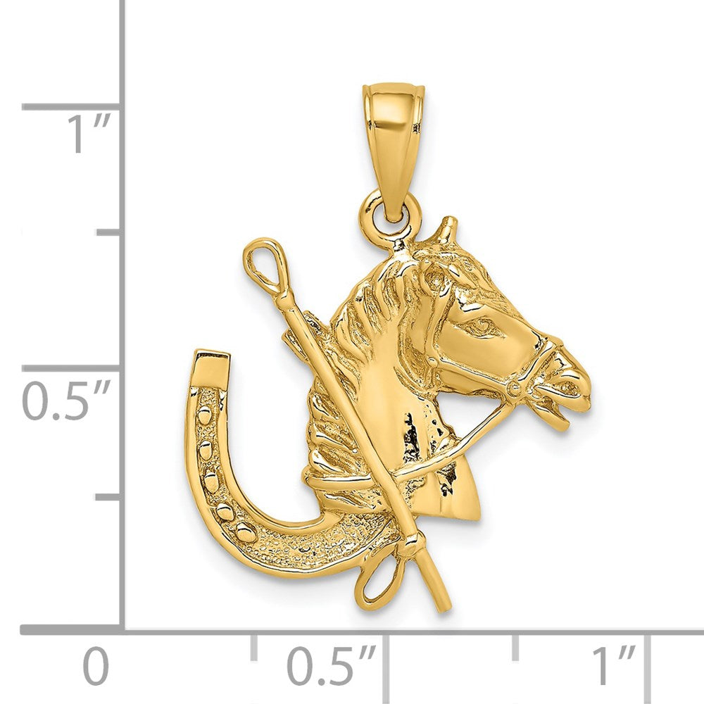 14k Yellow Gold Horse Head w/ Shoe and Crop Charm