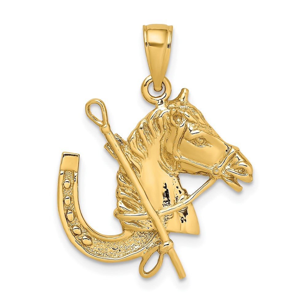 14k Yellow Gold Horse Head w/ Shoe and Crop Charm