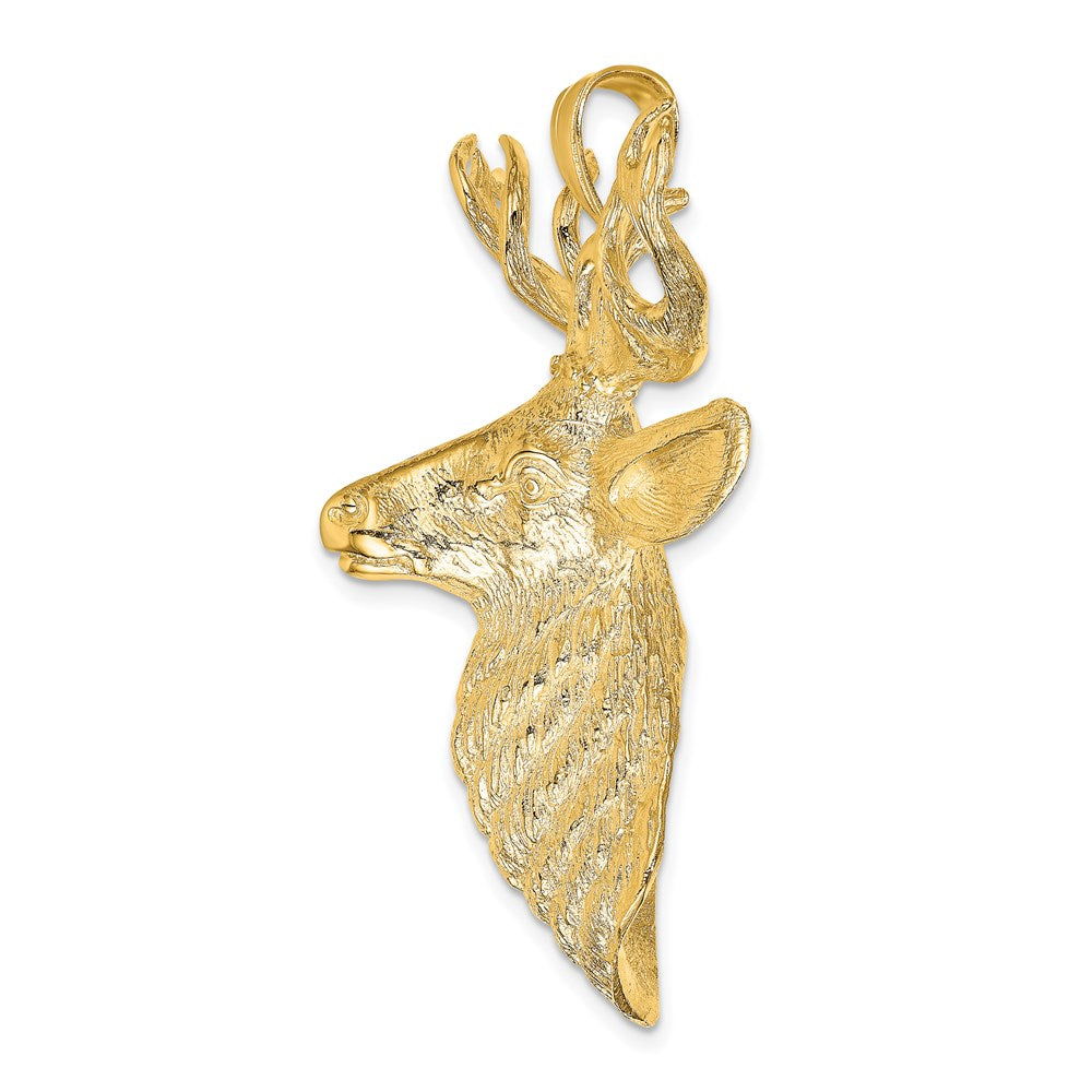 14k Yellow Gold 3-D Textured Deer Head Charm