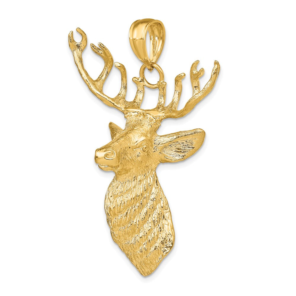 14k Yellow Gold 3-D Textured Deer Head Charm