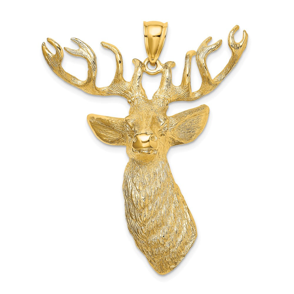 14k Yellow Gold 3-D Textured Deer Head Charm