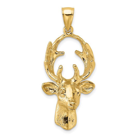 14k Yellow Gold 3-D Deer Head Charm