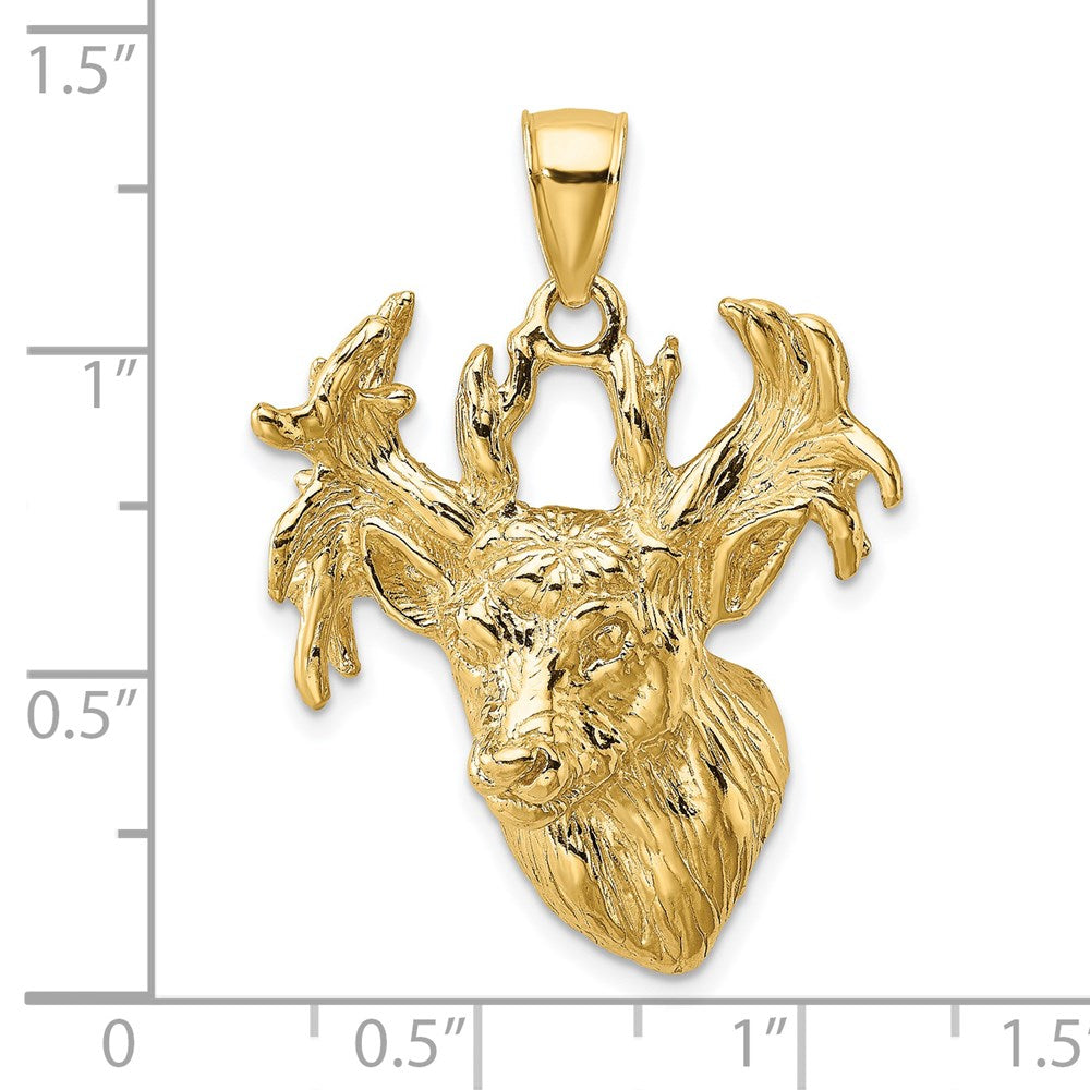 14k Yellow Gold 2-D Textured Deer Head Charm