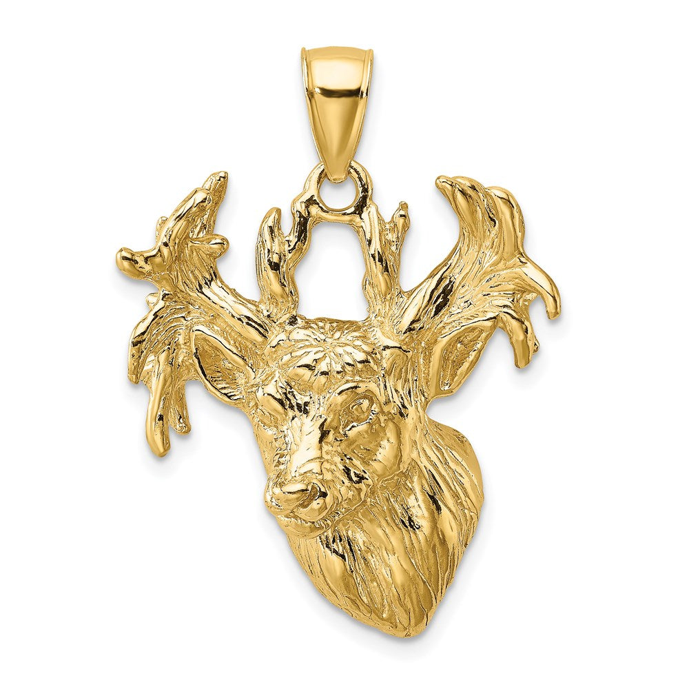 14k Yellow Gold 2-D Textured Deer Head Charm