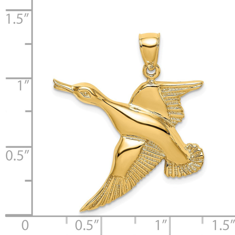 14k Yellow Gold Textured Flying Duck Charm