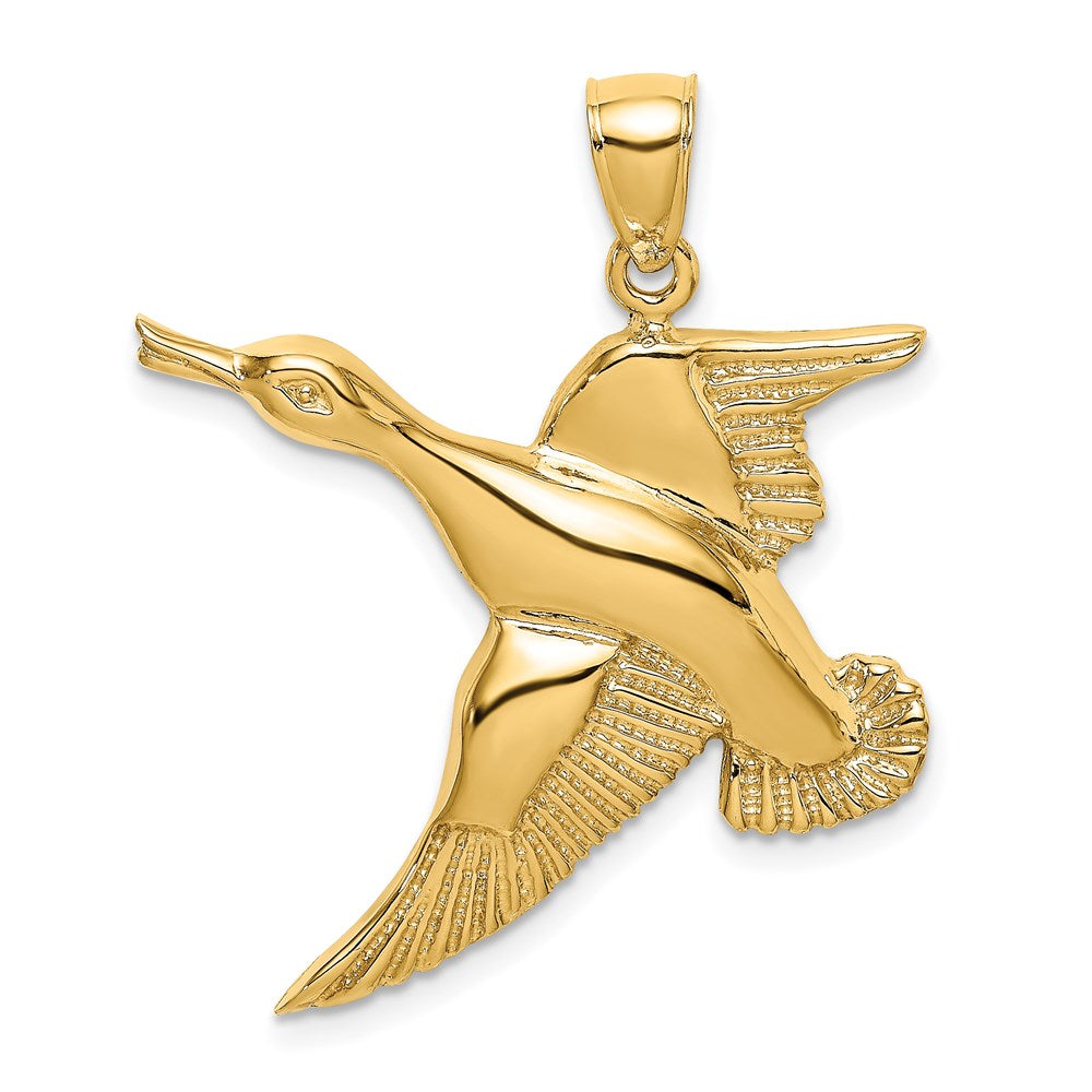 14k Yellow Gold Textured Flying Duck Charm