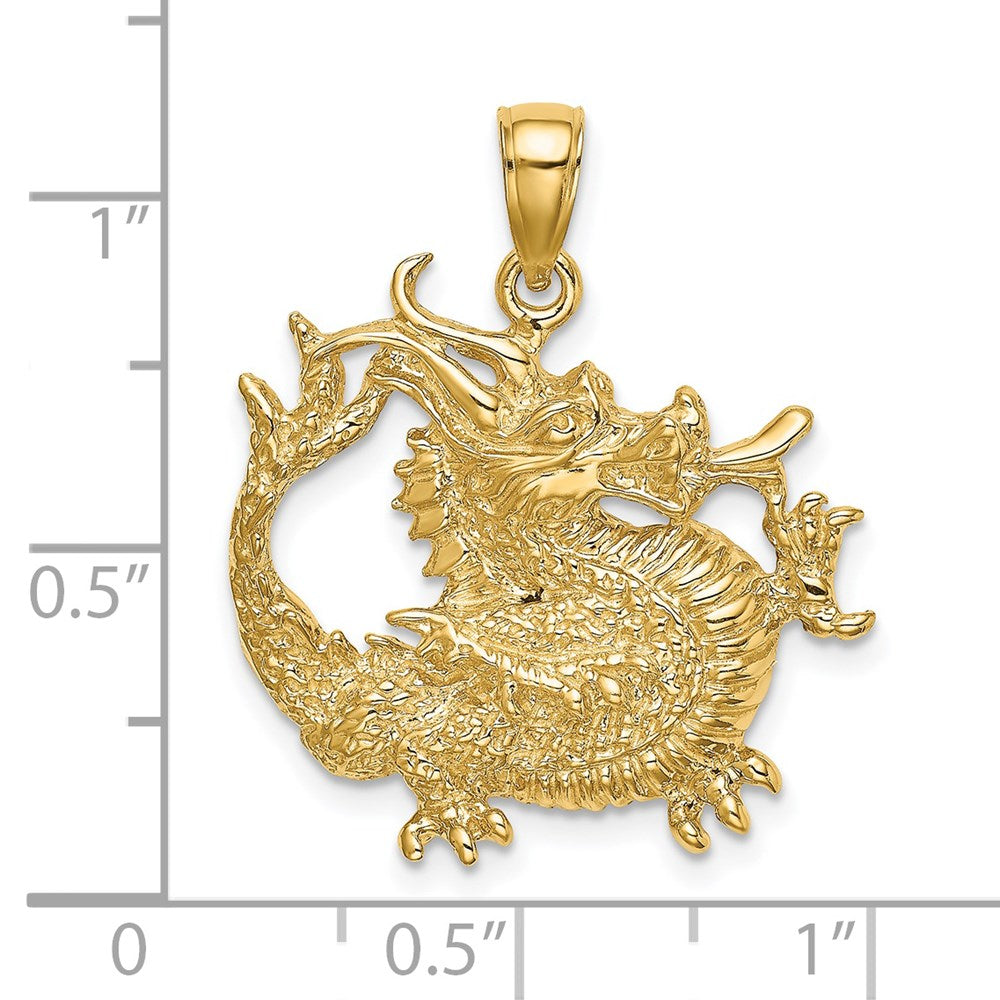 14k Yellow Gold 2-D Textured Dragon Charm