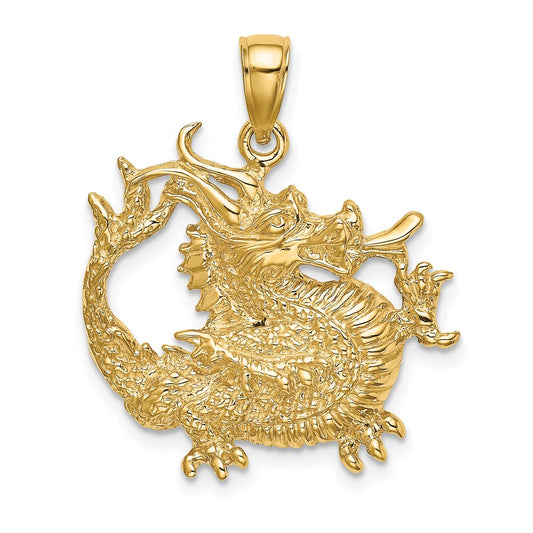 14k Yellow Gold 2-D Textured Dragon Charm