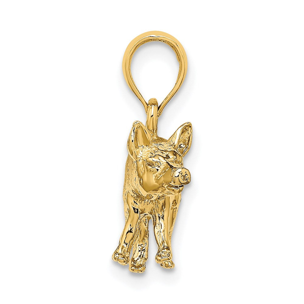 14k Yellow Gold 3-D Textured Farm Pig Charm