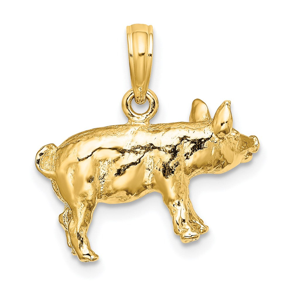 14k Yellow Gold 3-D Textured Farm Pig Charm