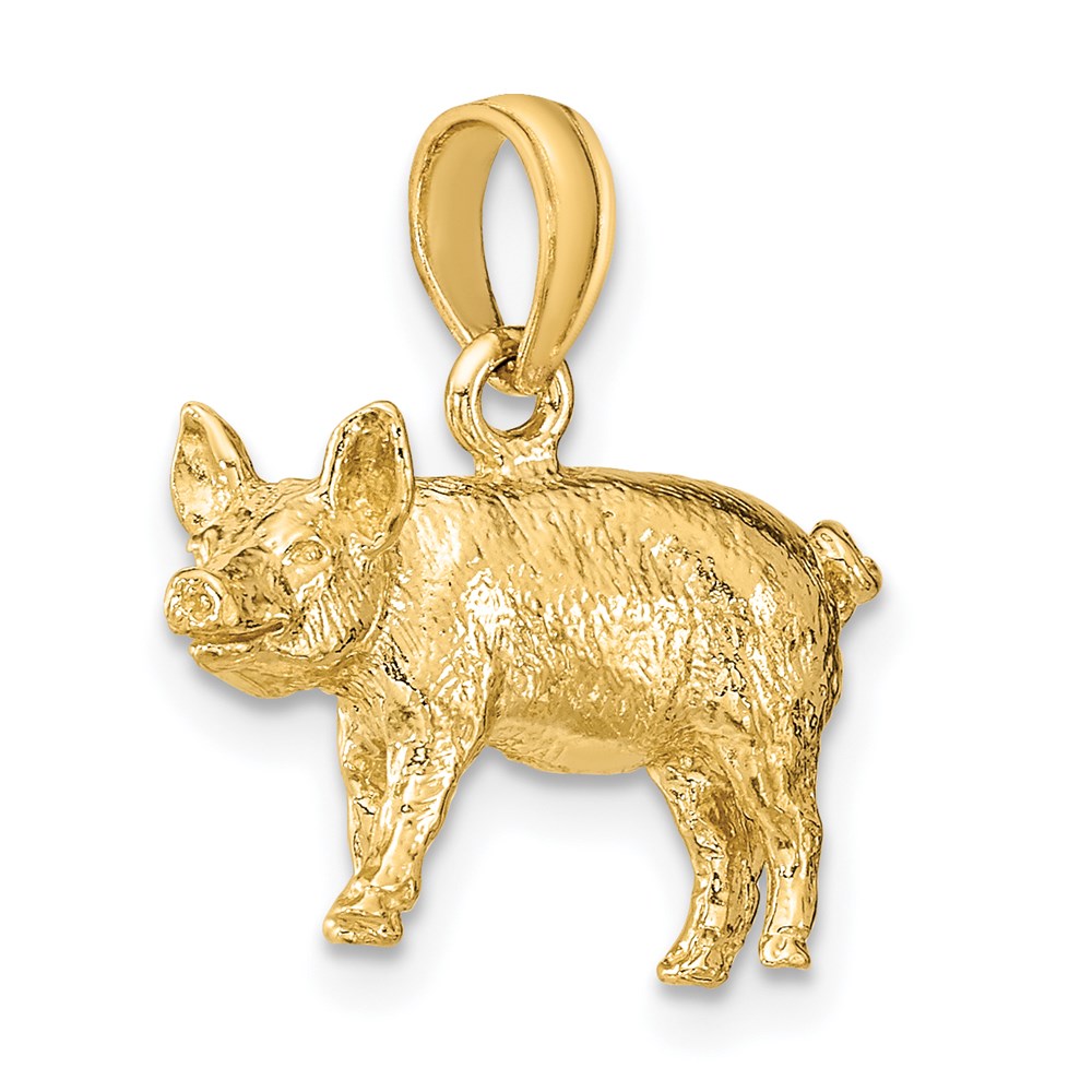 14k Yellow Gold 3-D Textured Farm Pig Charm