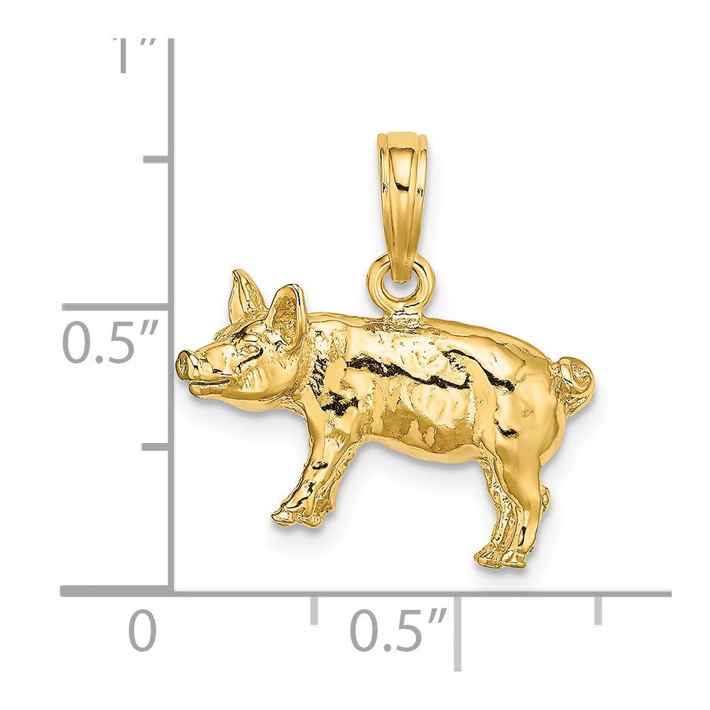 14k Yellow Gold 3-D Textured Farm Pig Charm