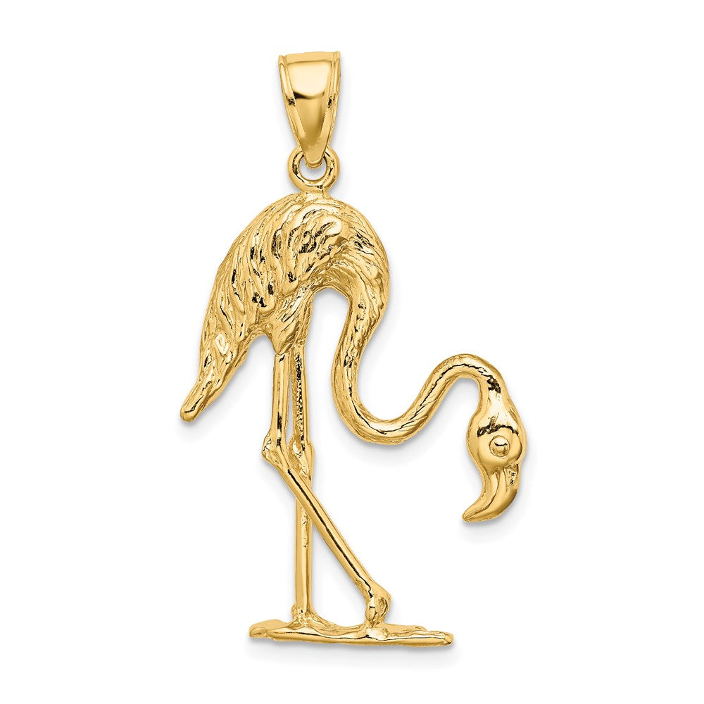 14k Yellow Gold 3-D Textured Flamingo Charm