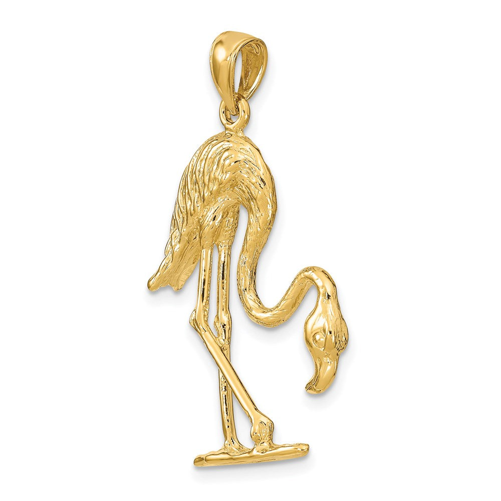 14k Yellow Gold 3-D Textured Flamingo Charm