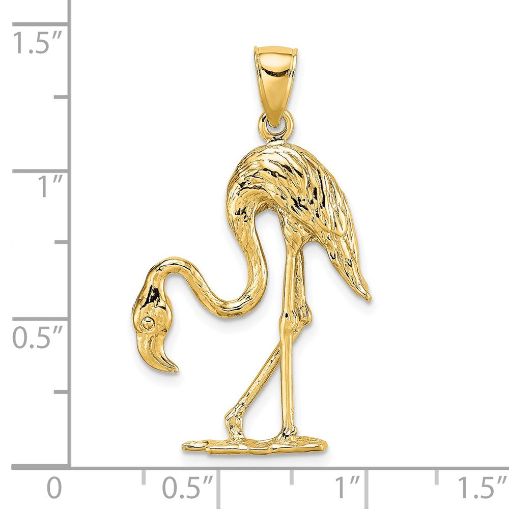 14k Yellow Gold 3-D Textured Flamingo Charm