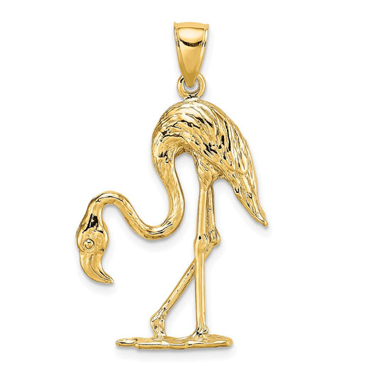 14k Yellow Gold 3-D Textured Flamingo Charm