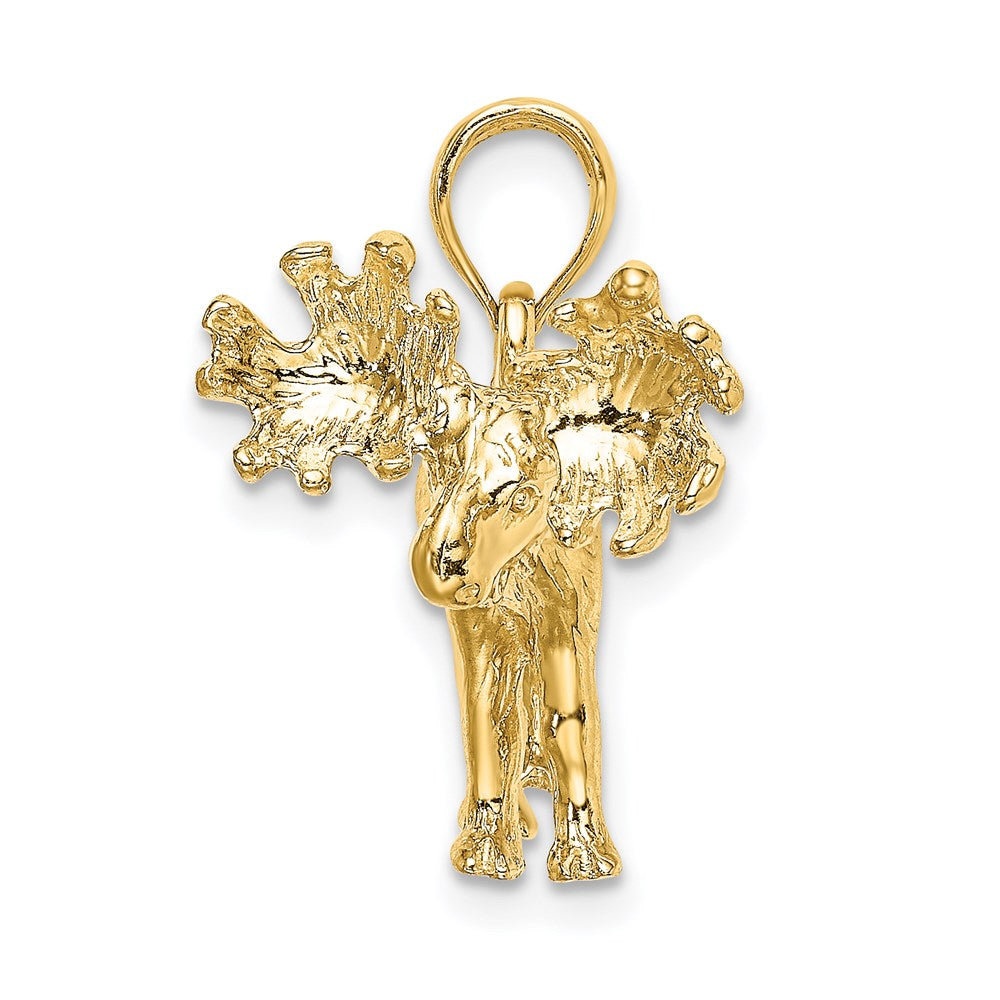 14k Yellow Gold 3-D Textured Moose Charm