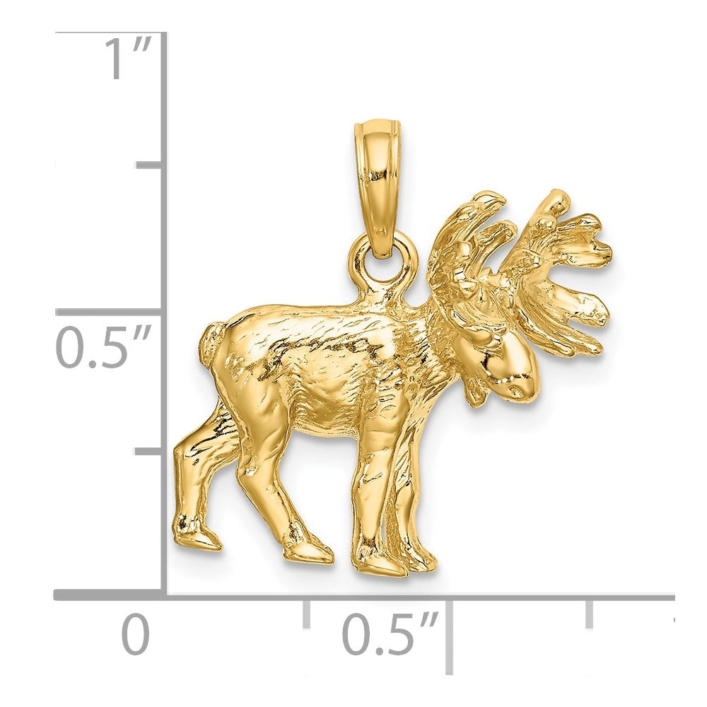 14k Yellow Gold 3-D Textured Moose Charm