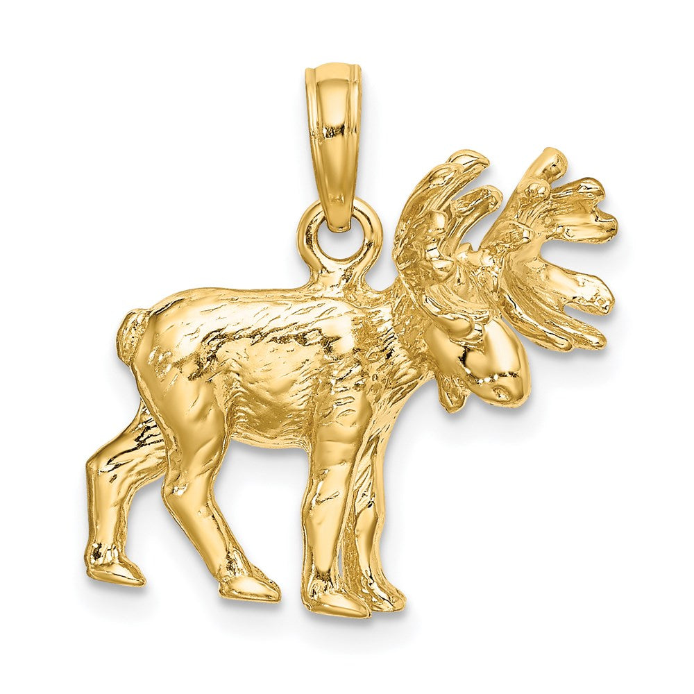 14k Yellow Gold 3-D Textured Moose Charm