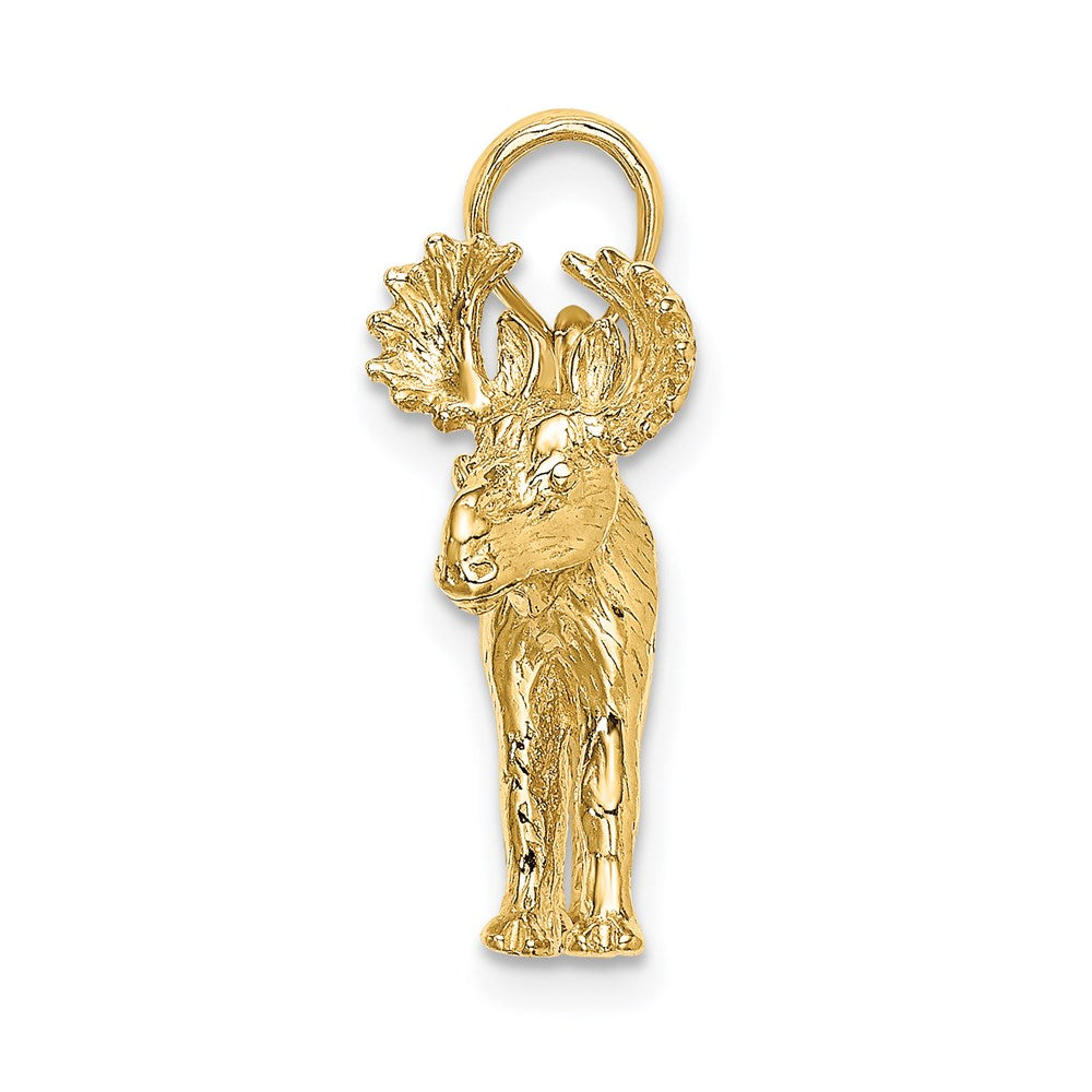 14k Yellow Gold 3-D Textured Moose Charm