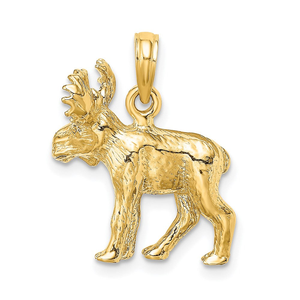 14k Yellow Gold 3-D Textured Moose Charm